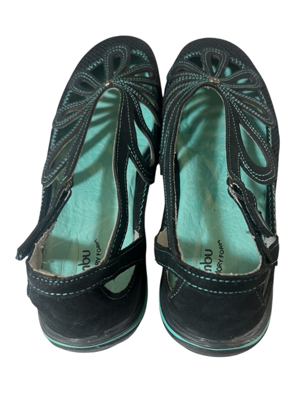 NWOT Jambu J Sport Daisy Toe Flats,  Women's Black & Teal Floral Cutout 10M - Picture 7 of 13